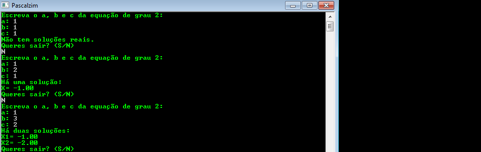Execução de programa criado em Pascal